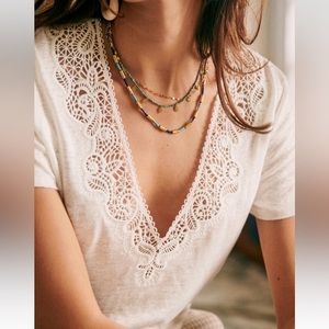 NWT Sézane Mina Linen T-shirt in Ecru, Large New